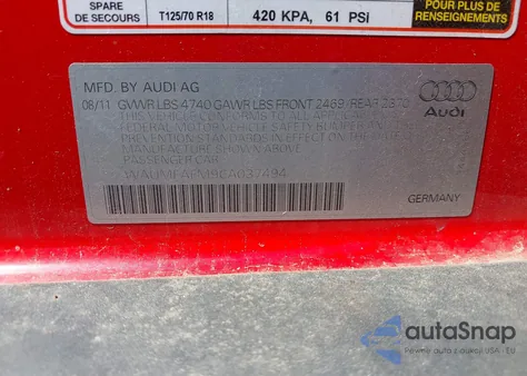 2012 Audi A3 2.0T Premium from USA, damaged, VIN WAUMFAFM9CA037494